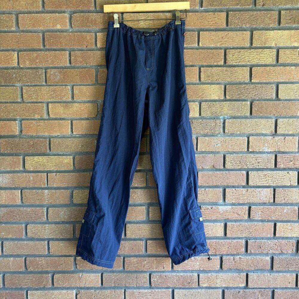 Vintage Big Flirt Navy Blue Nylon Track Pants Y2K Drawstring Waist & Ankles